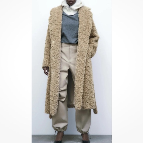 Zara Long Fleece Coat - Light Camel - Picture 4 of 12